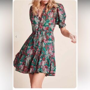 Trovata Birds of Paradis Phoebe short sleeve dress floral M $400 boho cottage
